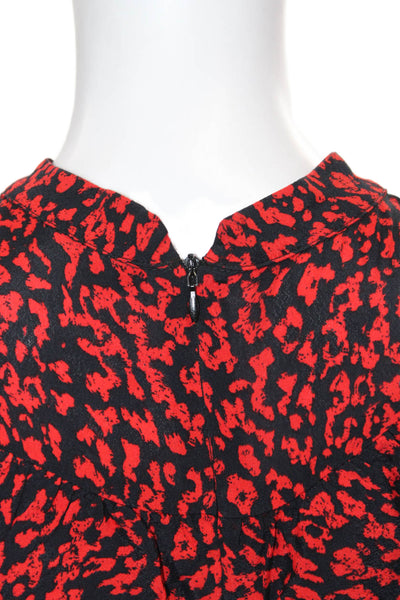 Zara Women Fit & Flare Dress Red Viscose High Neck Long Sleeve Size XS
