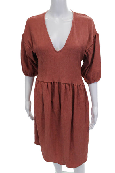 Zara Womens Fit & Flare Dress Orange V Neck Knee Length Half Sleeve Size S