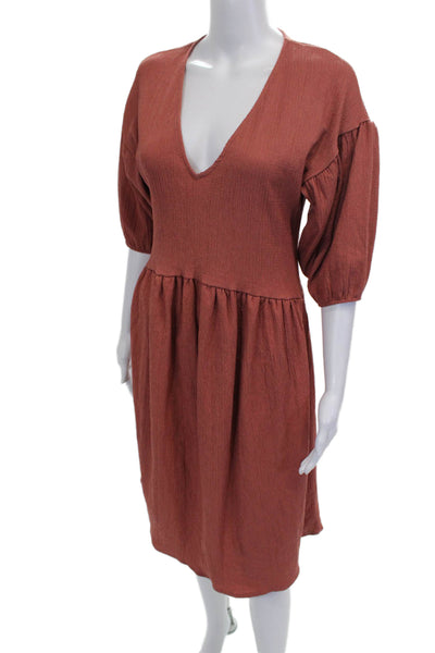 Zara Womens Fit & Flare Dress Orange V Neck Knee Length Half Sleeve Size S
