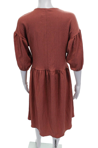 Zara Womens Fit & Flare Dress Orange V Neck Knee Length Half Sleeve Size S