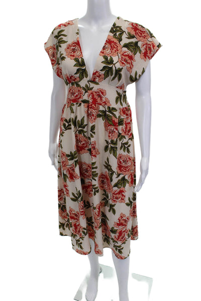 Urban Renewal Women Fit & Flare Dress Beige Cotton V-Neck Short Sleeve Size S