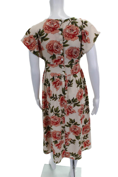 Urban Renewal Women Fit & Flare Dress Beige Cotton V-Neck Short Sleeve Size S