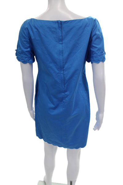 J Crew Women Shift Dress Blue Cotton Short Sleeve Boat Neck Knee Length Size 4P