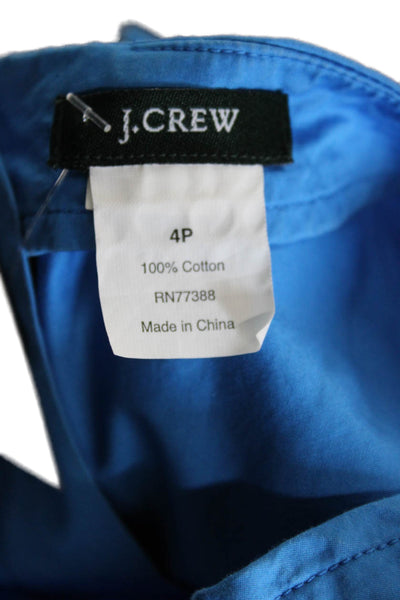 J Crew Women Shift Dress Blue Cotton Short Sleeve Boat Neck Knee Length Size 4P
