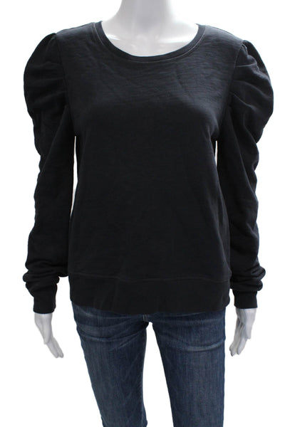 Leallo Women Pullover Black Cotton Crew Neck Long Sleeve Size L