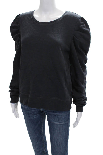 Leallo Women Pullover Black Cotton Crew Neck Long Sleeve Size L