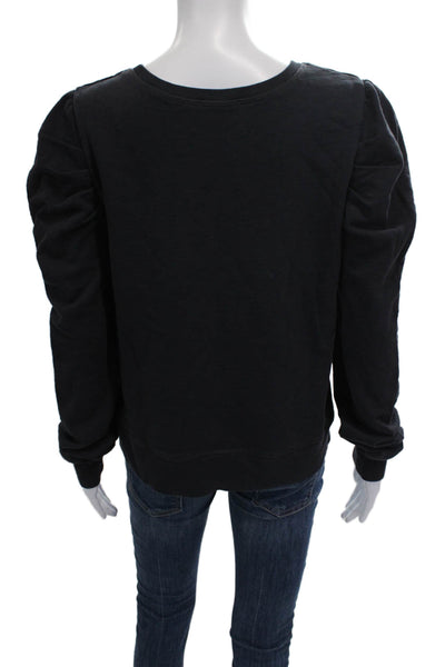 Leallo Women Pullover Black Cotton Crew Neck Long Sleeve Size L