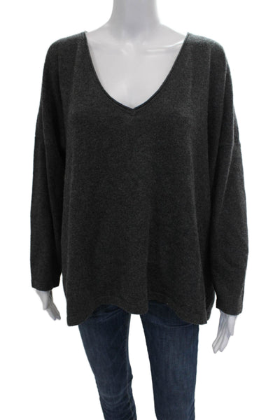 Max & Moi Women Pullover Cashmere V Neck Sweater Gray Size 36