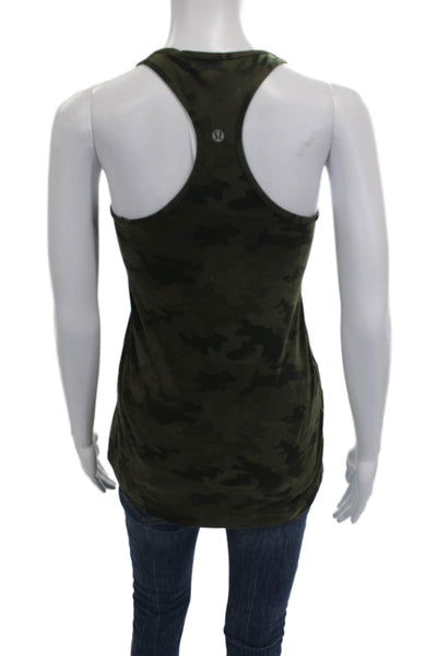 Lululemon Womens Green Camouflage Scoop Neck Basic Tank Sleeveless Nylon Size 8