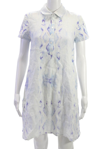 Amanda Johnson Studio Women Shirt Dress Tie Dye Linen Short Sleeve Size S