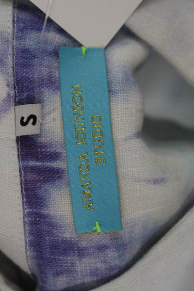 Amanda Johnson Studio Women Shirt Dress Tie Dye Linen Short Sleeve Size S