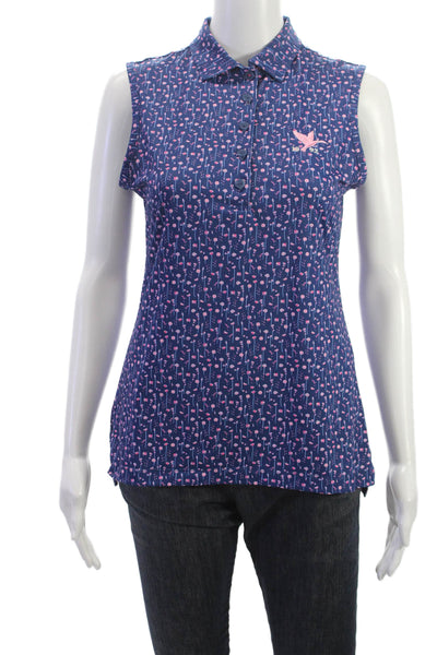 Peter Millar Womens Basic Polo Sleeveless Floral Collared Blue Size XS