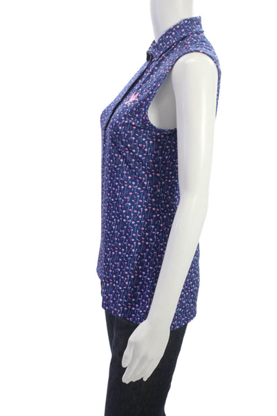 Peter Millar Womens Basic Polo Sleeveless Floral Collared Blue Size XS