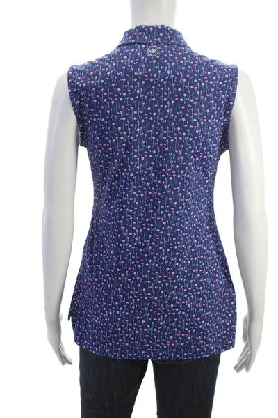 Peter Millar Womens Basic Polo Sleeveless Floral Collared Blue Size XS
