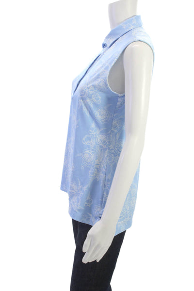 Peter Millar Womens Blue Floral Collared Sleeveless Polo Size S