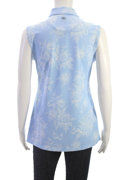Peter Millar Womens Blue Floral Collared Sleeveless Polo Size S