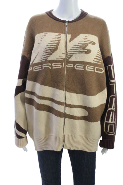 Elfric Eden Unisex Brown Viscose Full Zip Graphic Sweater Crew Neck Size M