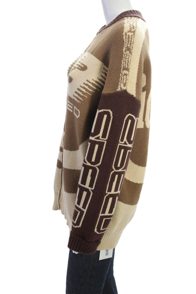 Elfric Eden Unisex Brown Viscose Full Zip Graphic Sweater Crew Neck Size M