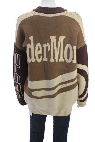 Elfric Eden Unisex Brown Viscose Full Zip Graphic Sweater Crew Neck Size M