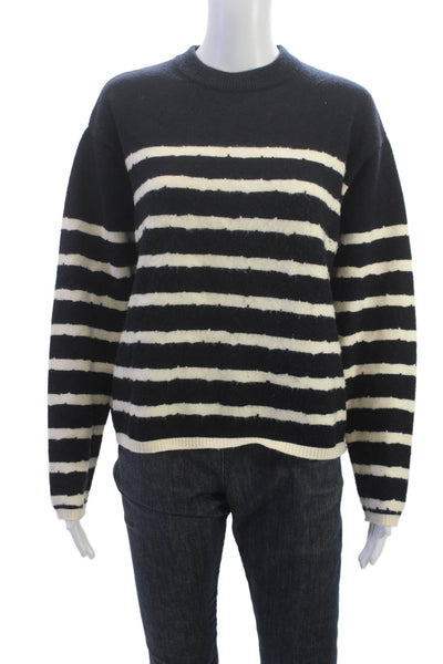 Zara Womens Pullover Sweater Black Striped Crew Neck Long Sleeve Viscose Size S