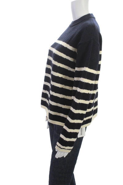 Zara Womens Pullover Sweater Black Striped Crew Neck Long Sleeve Viscose Size S
