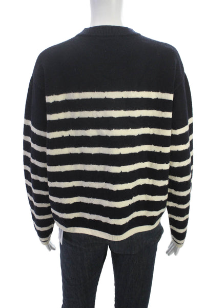 Zara Womens Pullover Sweater Black Striped Crew Neck Long Sleeve Viscose Size S