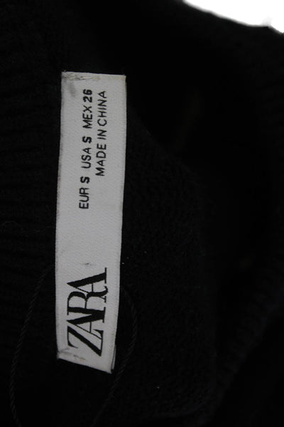 Zara Womens Pullover Sweater Black Striped Crew Neck Long Sleeve Viscose Size S