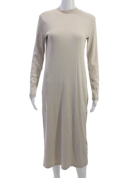 Zara Women Sweater Dress Mock Neck Long Sleeve Beige Cotton Size M
