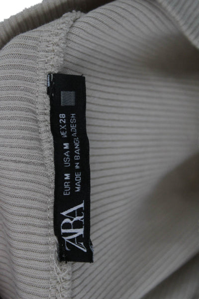 Zara Women Sweater Dress Mock Neck Long Sleeve Beige Cotton Size M