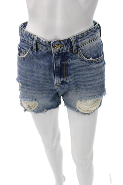 Zara Women Cut-Off Denim Shorts Blue Button Closure Size 4