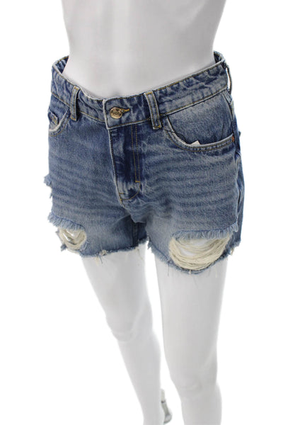 Zara Women Cut-Off Denim Shorts Blue Button Closure Size 4