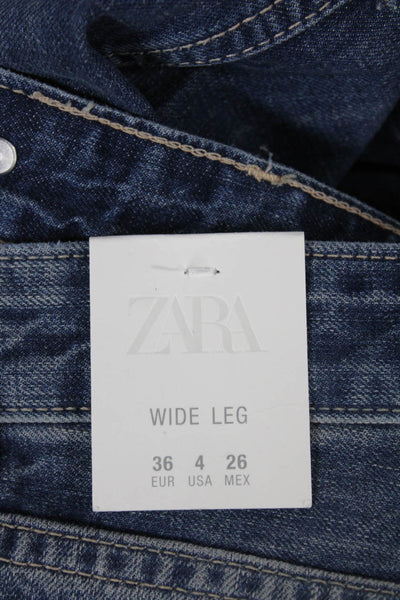 Zara Women Wide Leg Jeans Blue High Rise Denim Size 36