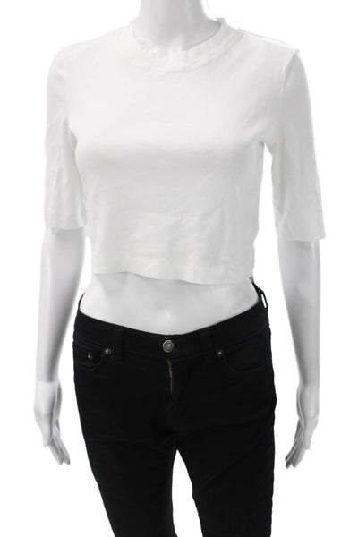 Rosetta Getty Women Cropped White Cotton 3/4 Sleeve Crew Neck T-Shirt Size M