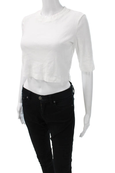 Rosetta Getty Women Cropped White Cotton 3/4 Sleeve Crew Neck T-Shirt Size M