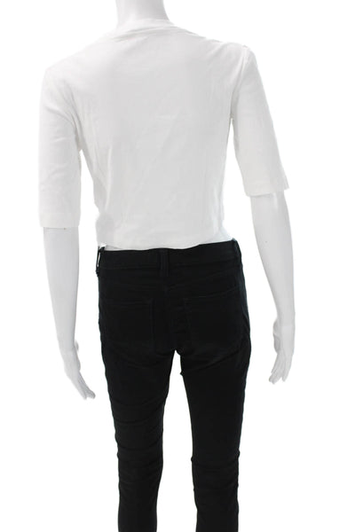 Rosetta Getty Women Cropped White Cotton 3/4 Sleeve Crew Neck T-Shirt Size M