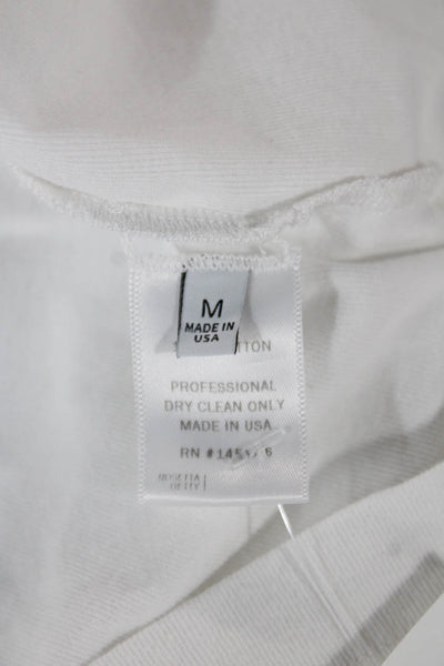 Rosetta Getty Women Cropped White Cotton 3/4 Sleeve Crew Neck T-Shirt Size M