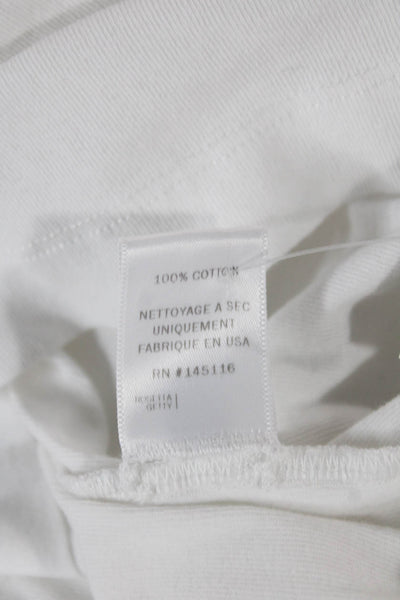 Rosetta Getty Women Cropped White Cotton 3/4 Sleeve Crew Neck T-Shirt Size M
