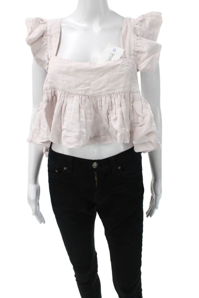 Alix Of Bohemia Womens Cropped Linen Square Neck Short Sleeve Blouse Size M
