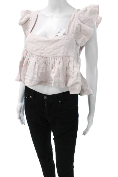 Alix Of Bohemia Womens Cropped Linen Square Neck Short Sleeve Blouse Size M