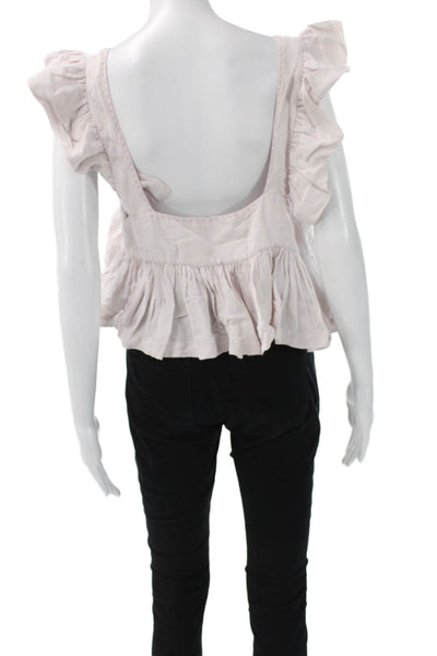 Alix Of Bohemia Womens Cropped Linen Square Neck Short Sleeve Blouse Size M