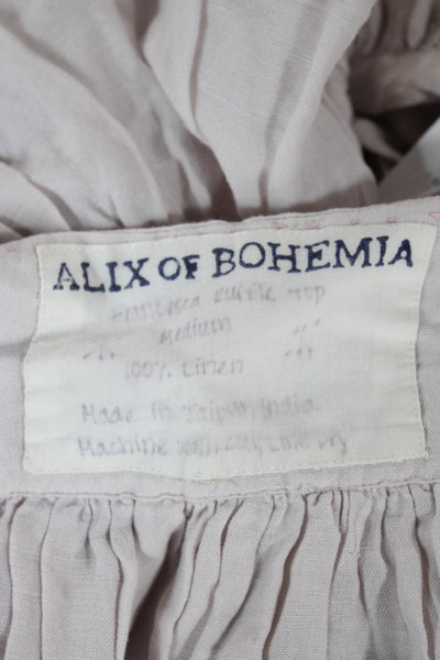 Alix Of Bohemia Womens Cropped Linen Square Neck Short Sleeve Blouse Size M