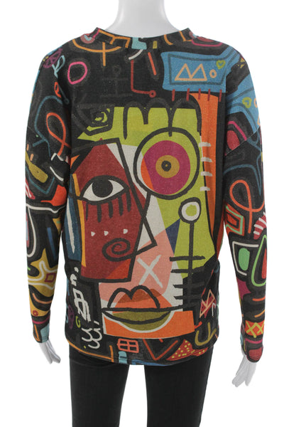 Flora Ashley Womens V-Neck Long Sleeve Geometric Tee Multicolor Size S