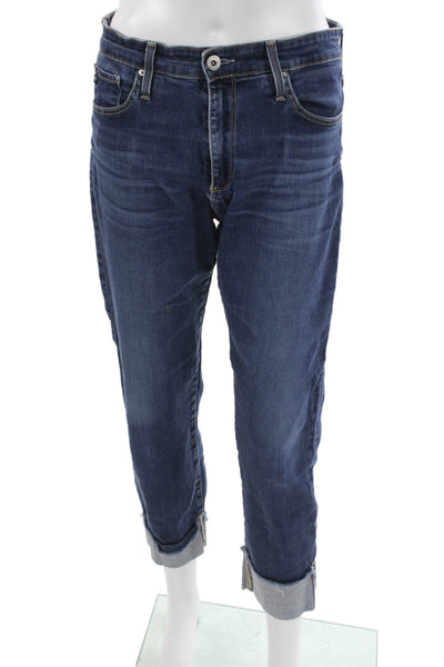 AG Adriano Goldschmied Women Cropped Blue Mid Rise Cotton Blend Jeans Size 29