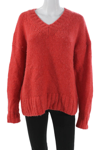 Re/Done Womens Pullover Wool V-Neck Red Sweater Long Sleeve Size S