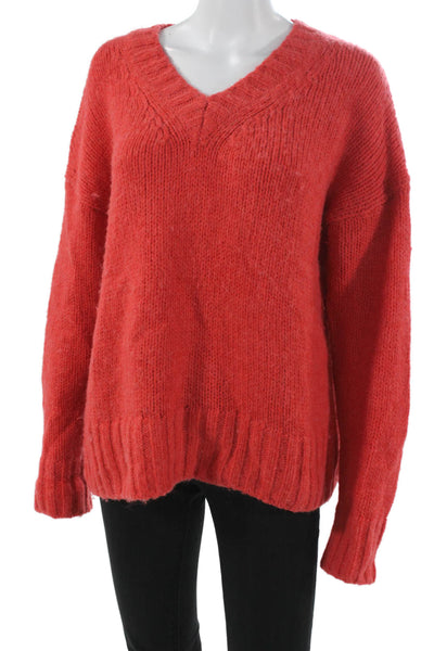 Re/Done Womens Pullover Wool V-Neck Red Sweater Long Sleeve Size S