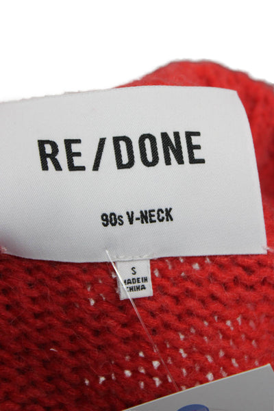Re/Done Womens Pullover Wool V-Neck Red Sweater Long Sleeve Size S