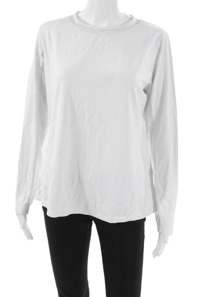 Ibkul Womens Basic White Nylon Long Sleeve Crew Neck T-Shirt Pullover Size L