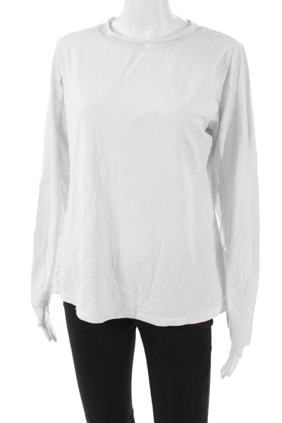 Ibkul Womens Basic White Nylon Long Sleeve Crew Neck T-Shirt Pullover Size L