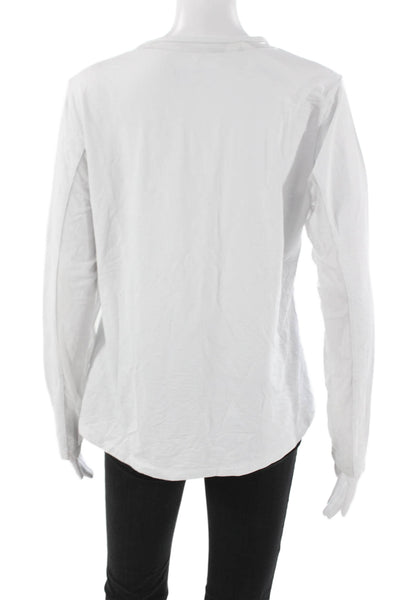 Ibkul Womens Basic White Nylon Long Sleeve Crew Neck T-Shirt Pullover Size L