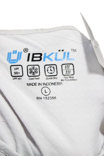 Ibkul Womens Basic White Nylon Long Sleeve Crew Neck T-Shirt Pullover Size L